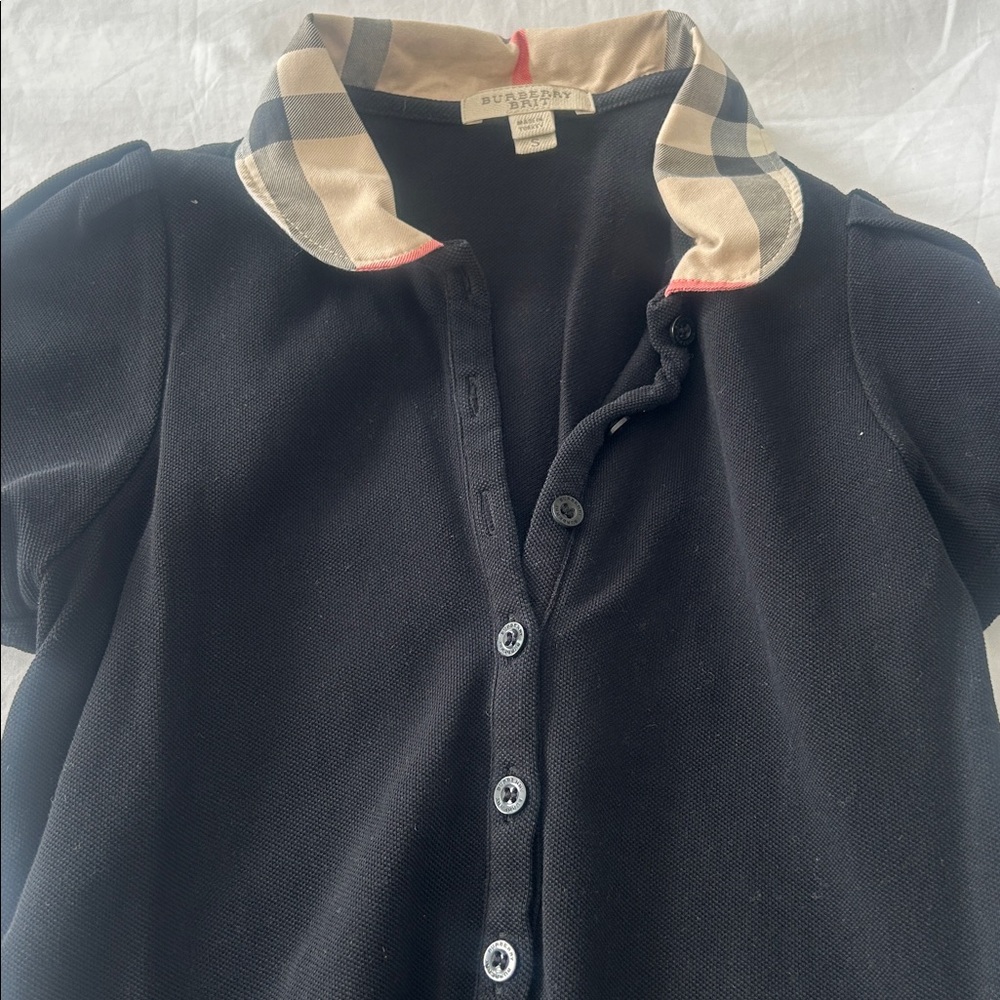 Burberry Black Button-Down Top with Check Collar - Picture 7 of 8